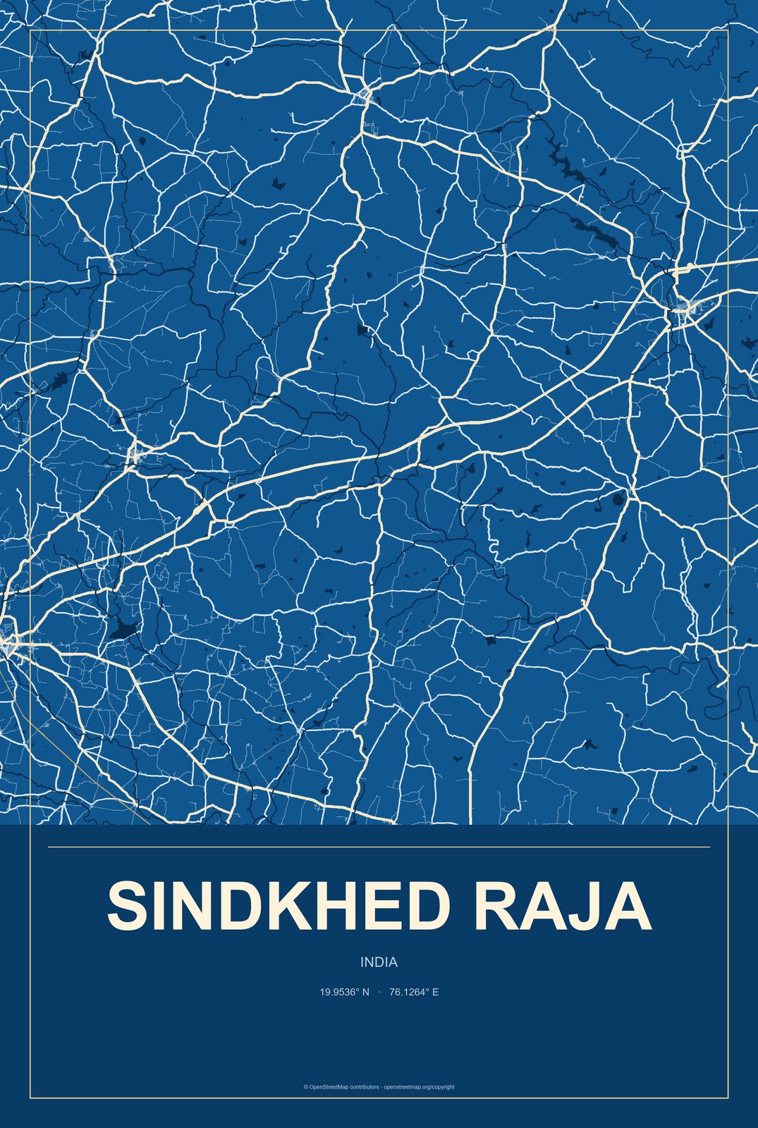 Sindkhed Raja, India City Map Aluminum Sign in Harbor Cobalt style
