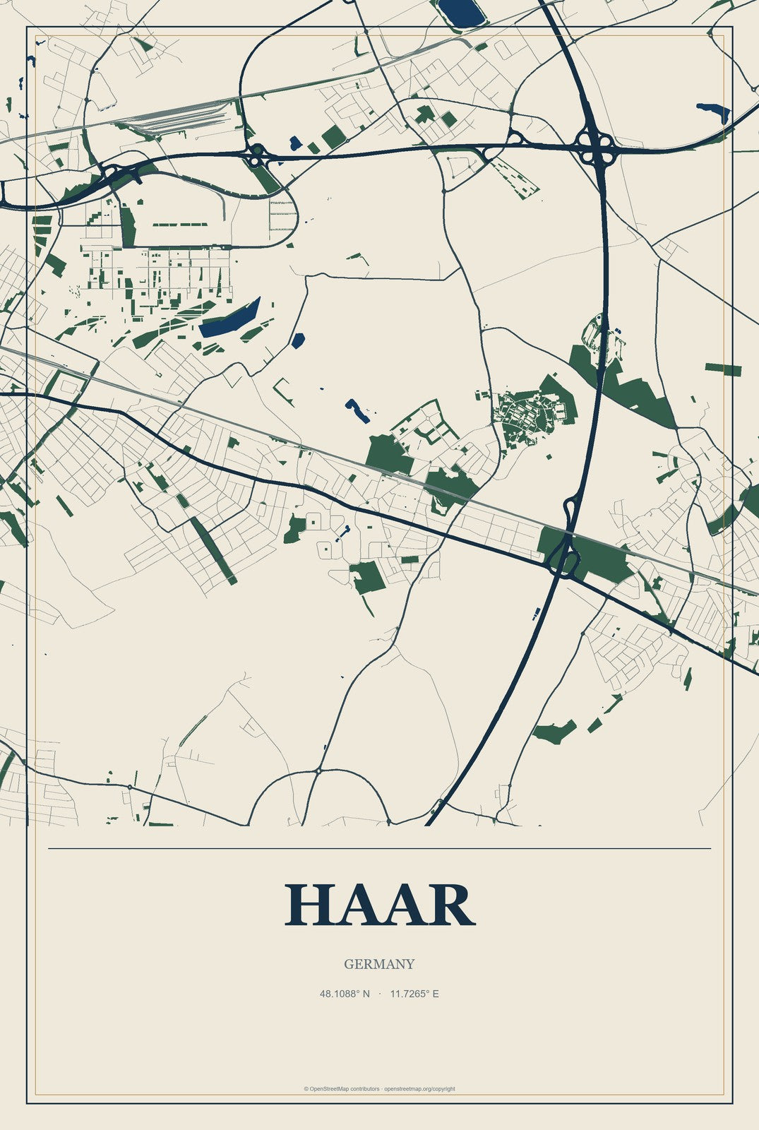 Haar, Germany City Map Aluminum Sign in Coastal Cutout style