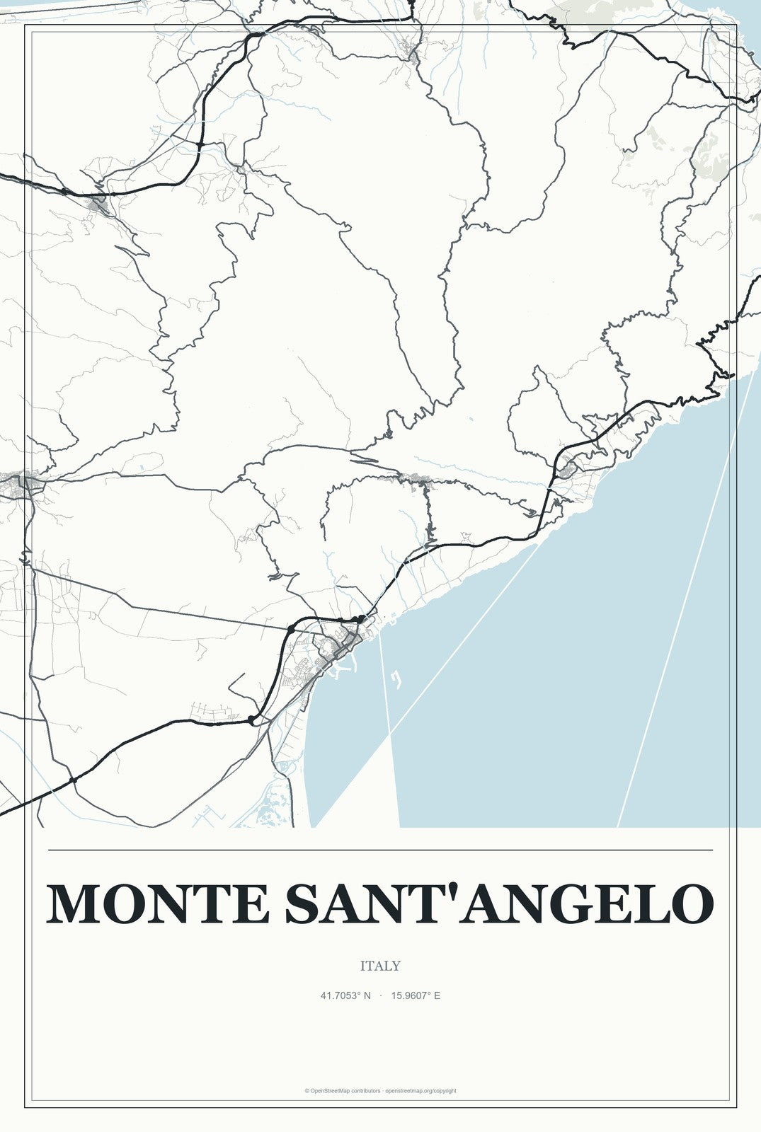 Monte Sant'Angelo, Italy City Map Aluminum Sign in Gallery Air style