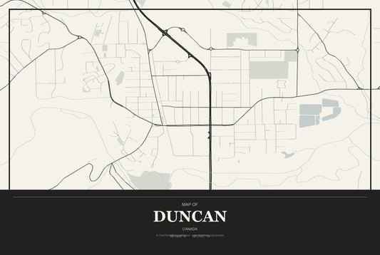 Duncan, Canada City Map Aluminum Sign in Museum Plaque style