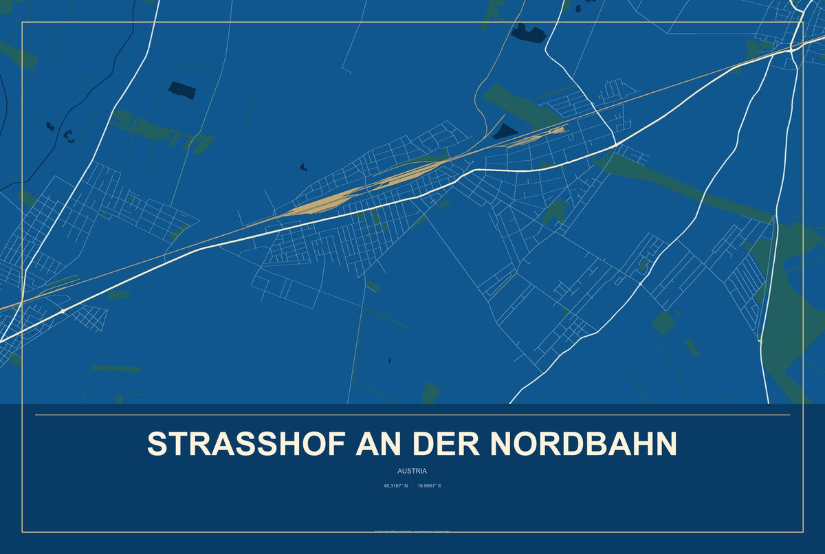 Strasshof an der Nordbahn, Austria City Map Aluminum Sign in Harbor Cobalt style