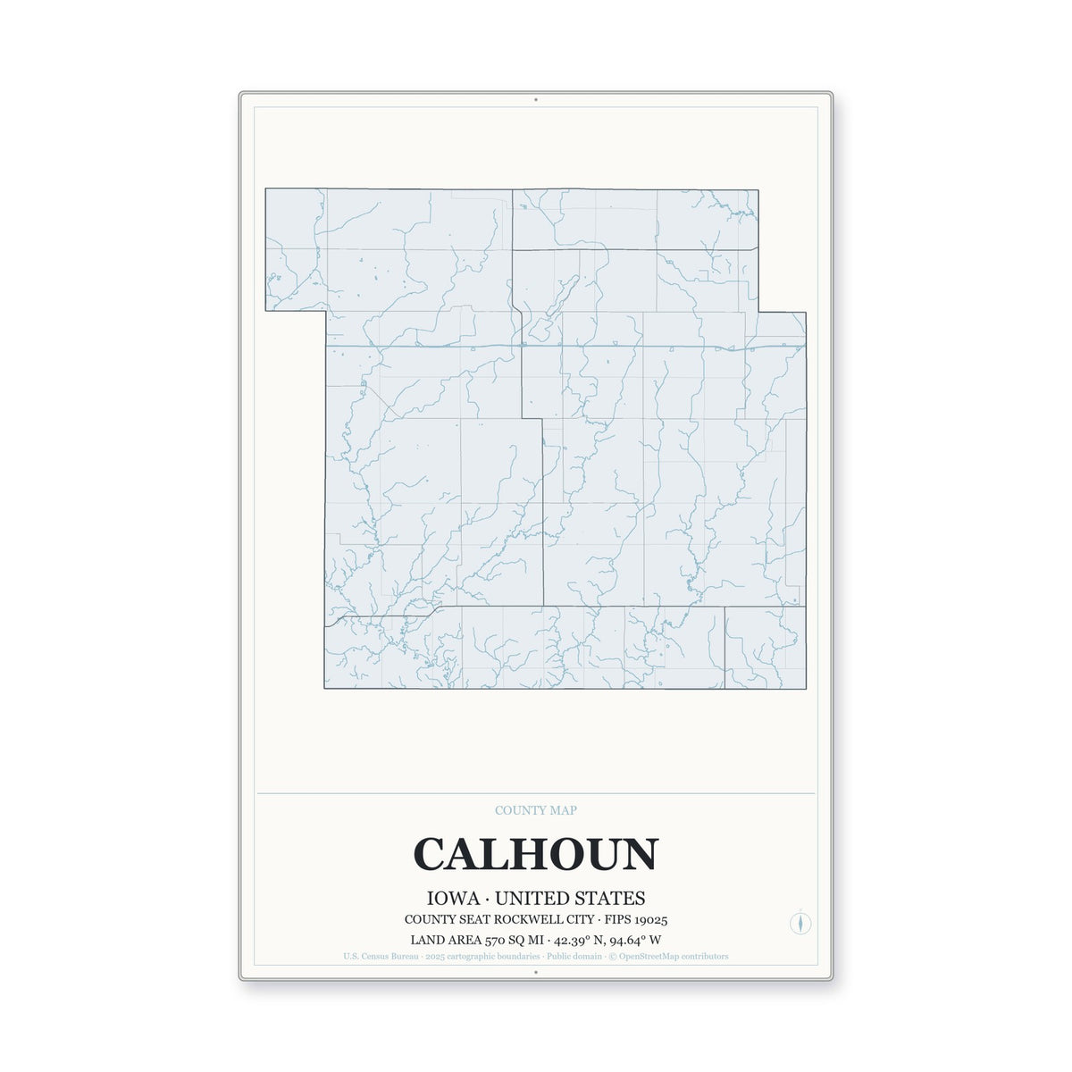 Calhoun County, Iowa Map Aluminum Sign in Gallery Air style