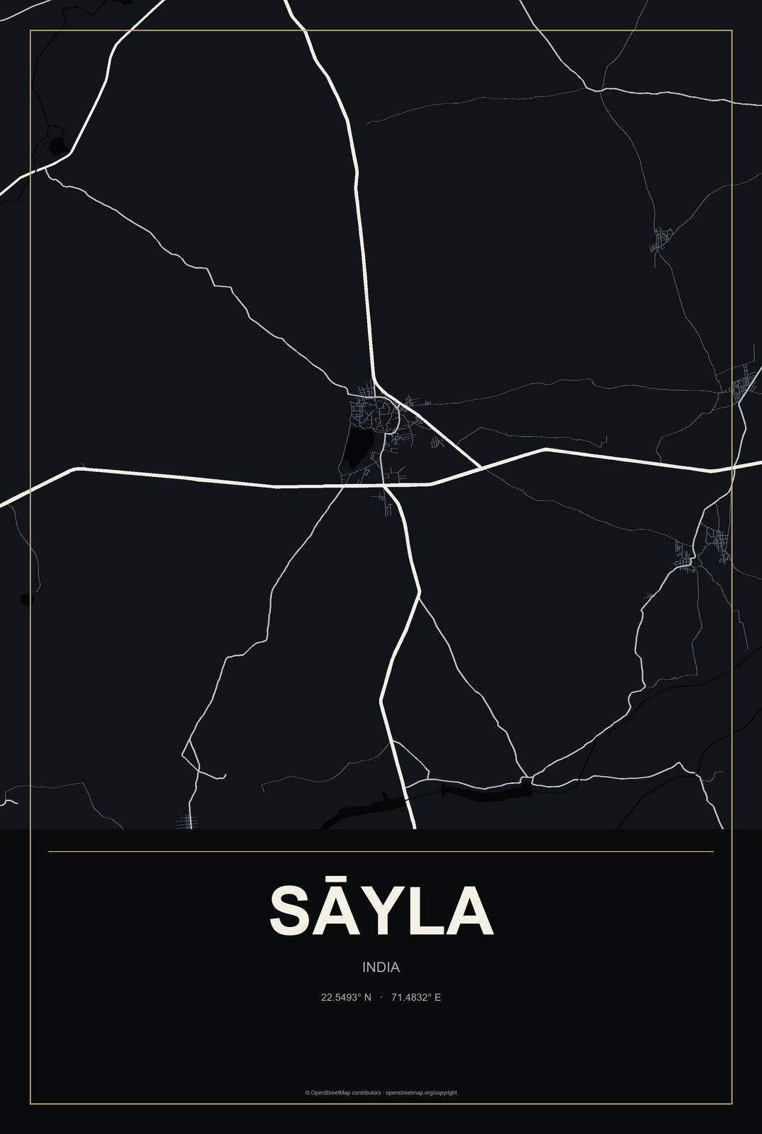 Sāyla, India City Map Aluminum Sign in Metropolitan Noir style