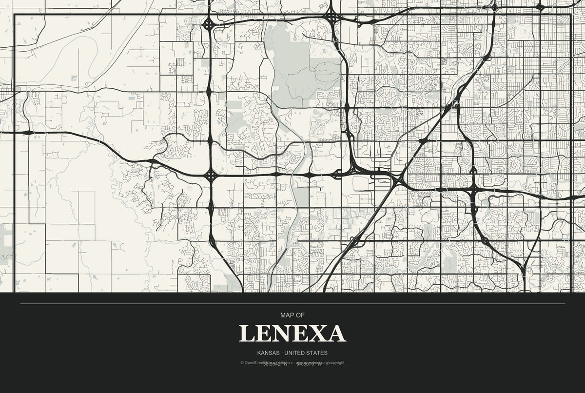 Lenexa, Kansas City Map Aluminum Sign in Museum Plaque style