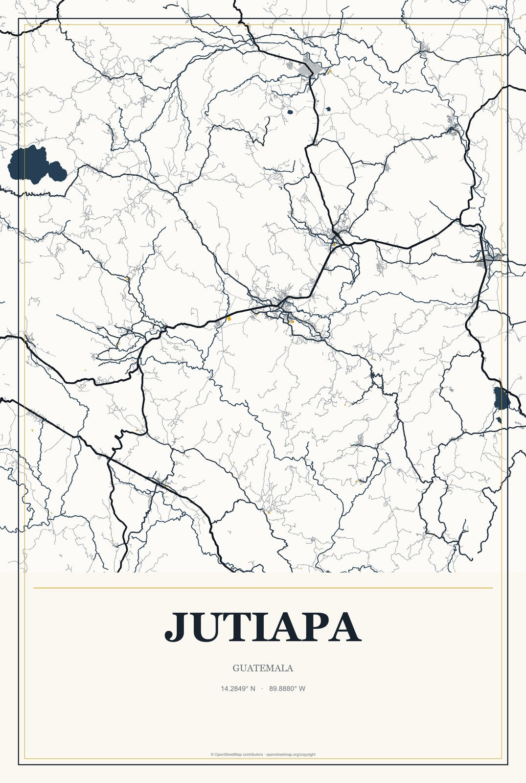 Jutiapa, Guatemala City Map Aluminum Sign in Citrine Modern style