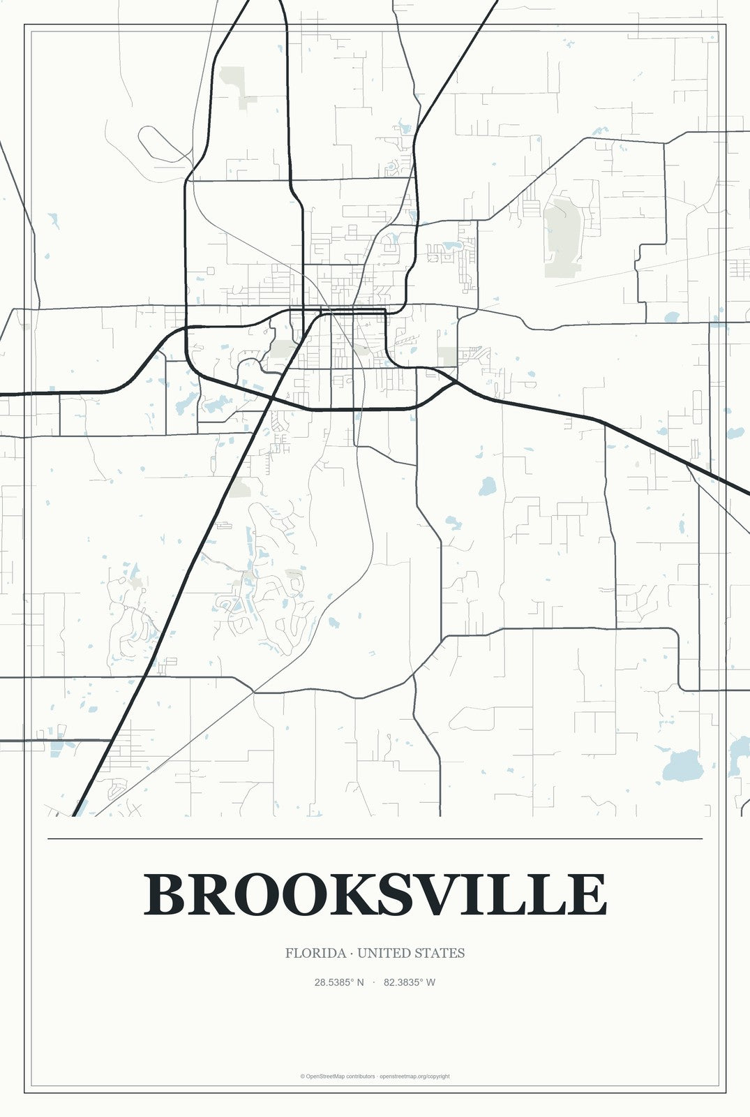 Brooksville, Florida City Map Aluminum Sign in Gallery Air style