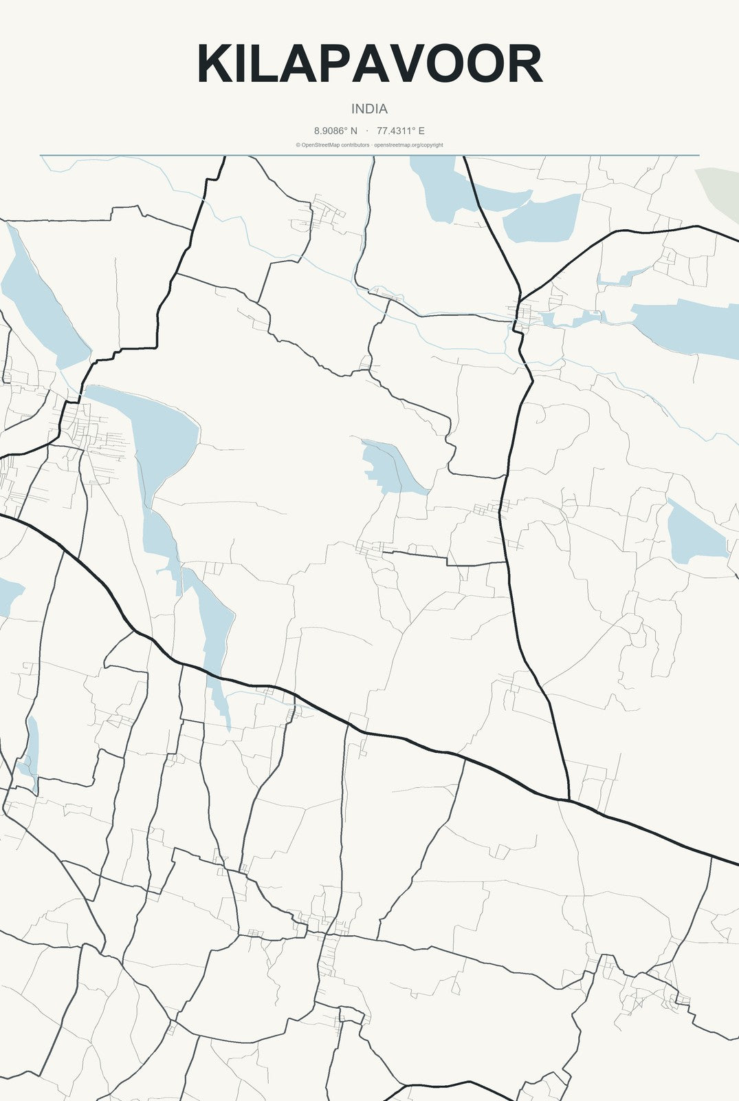 Kilapavoor, India City Map Aluminum Sign in Headline Atlas style