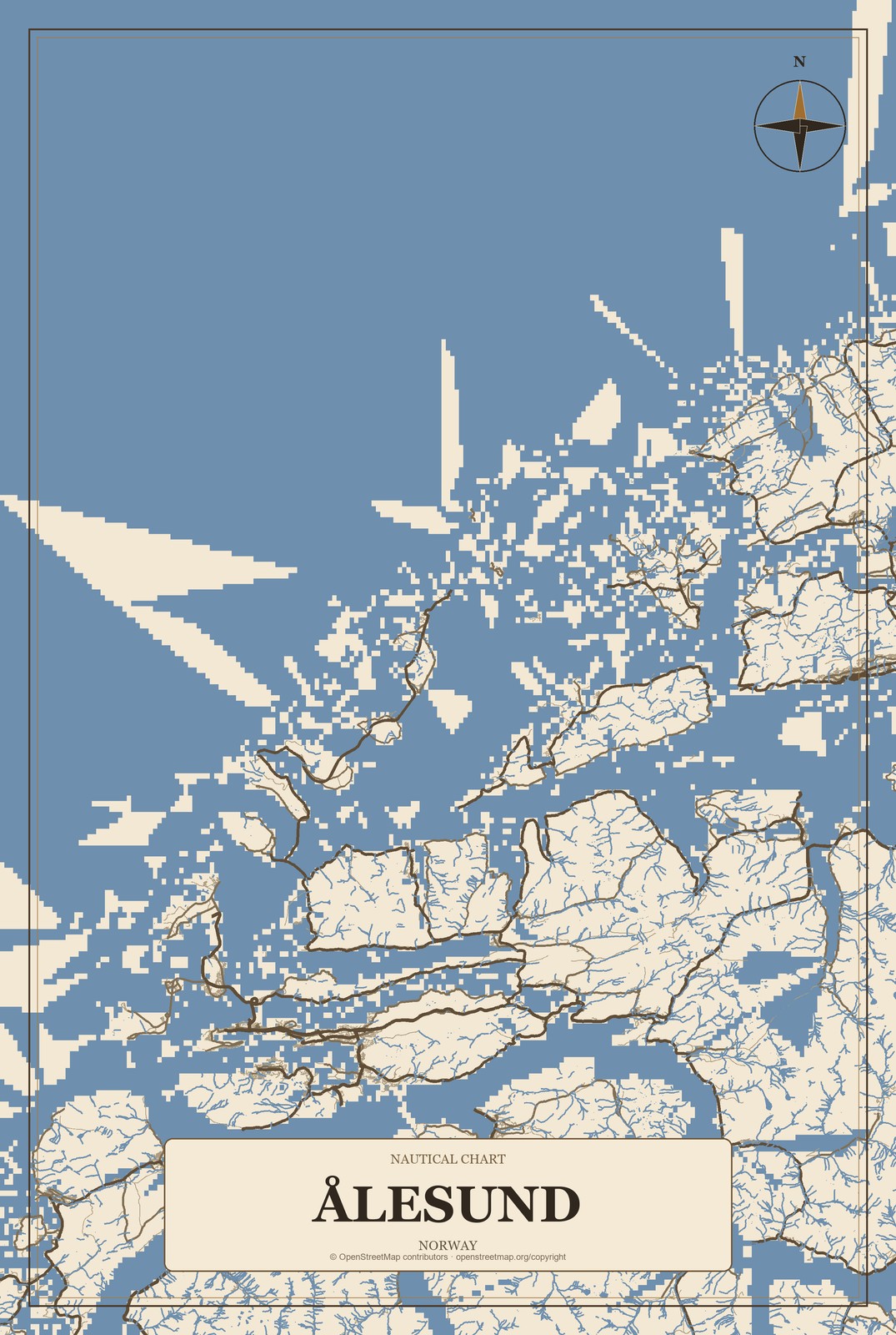Ålesund, Norway City Map Aluminum Sign in Heritage Nautical style