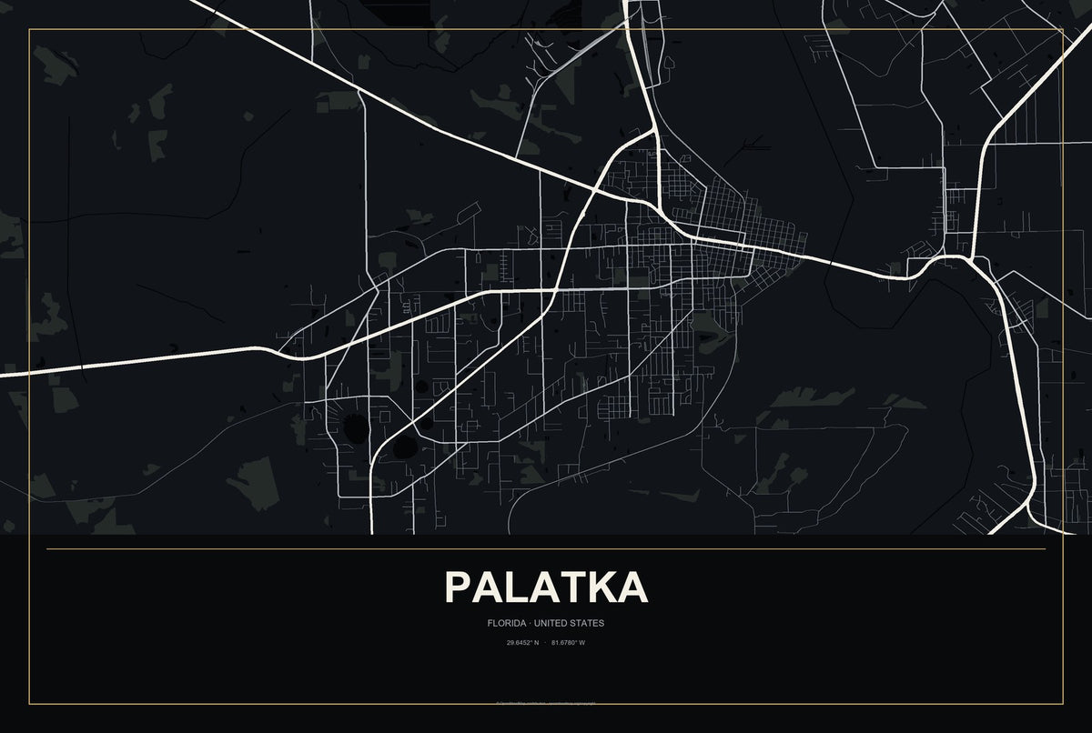 Palatka, Florida City Map Aluminum Sign in Metropolitan Noir style