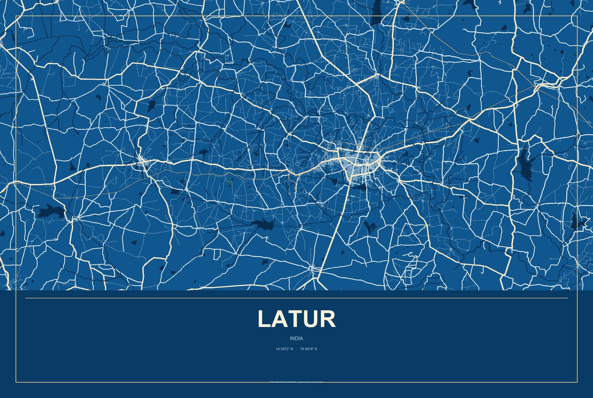 Latur, India City Map Aluminum Sign in Harbor Cobalt style