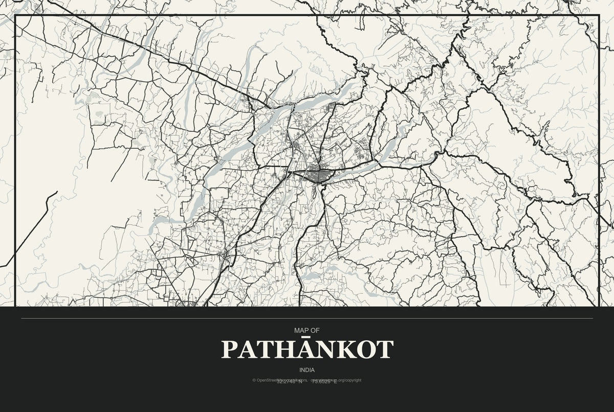 Pathānkot, India City Map Aluminum Sign in Museum Plaque style
