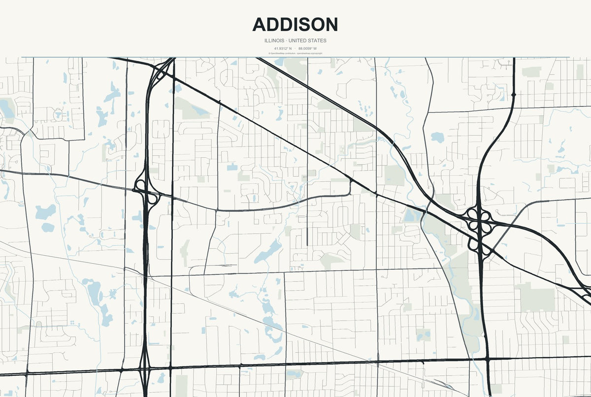 Addison, Illinois City Map Aluminum Sign in Headline Atlas style