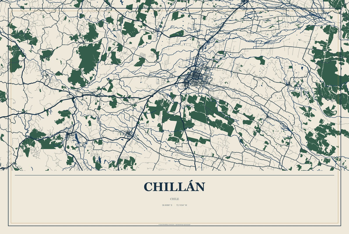 Chillán, Chile City Map Aluminum Sign in Coastal Cutout style