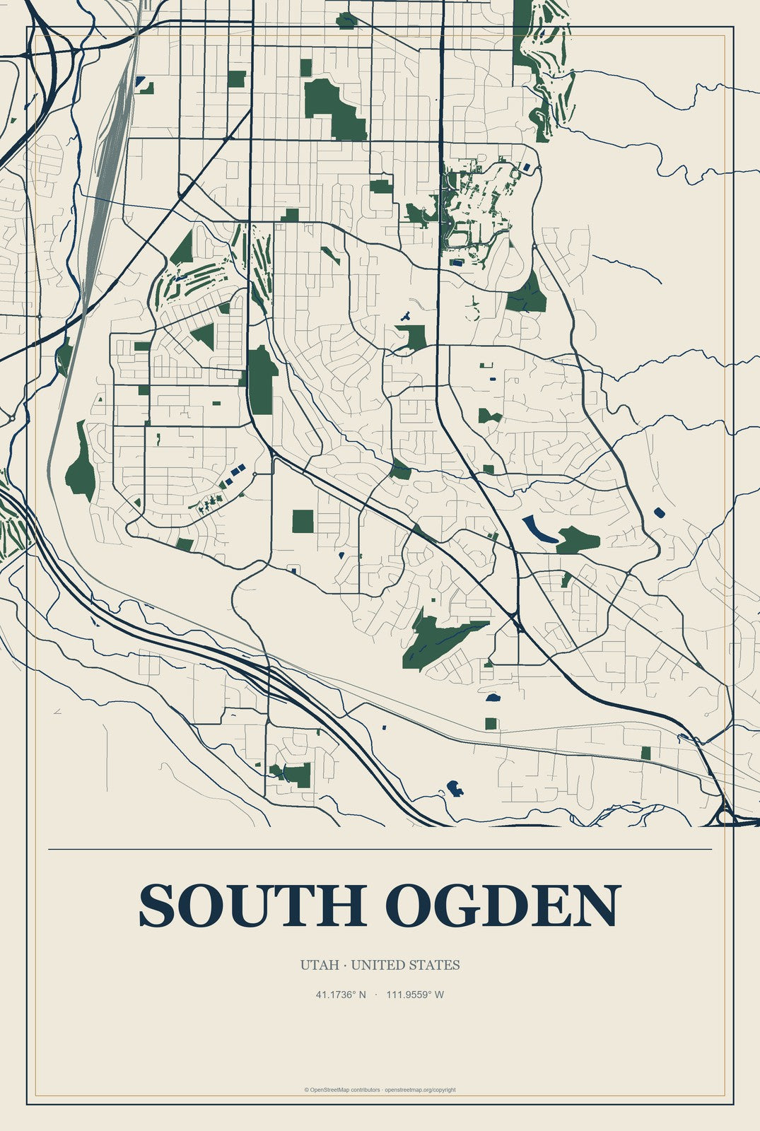 South Ogden, Utah City Map Aluminum Sign in Coastal Cutout style