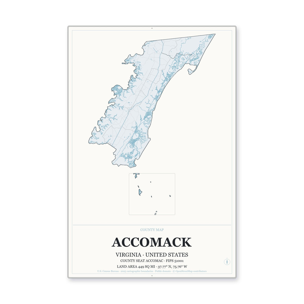 Accomack County, Virginia Map Aluminum Sign in Gallery Air style