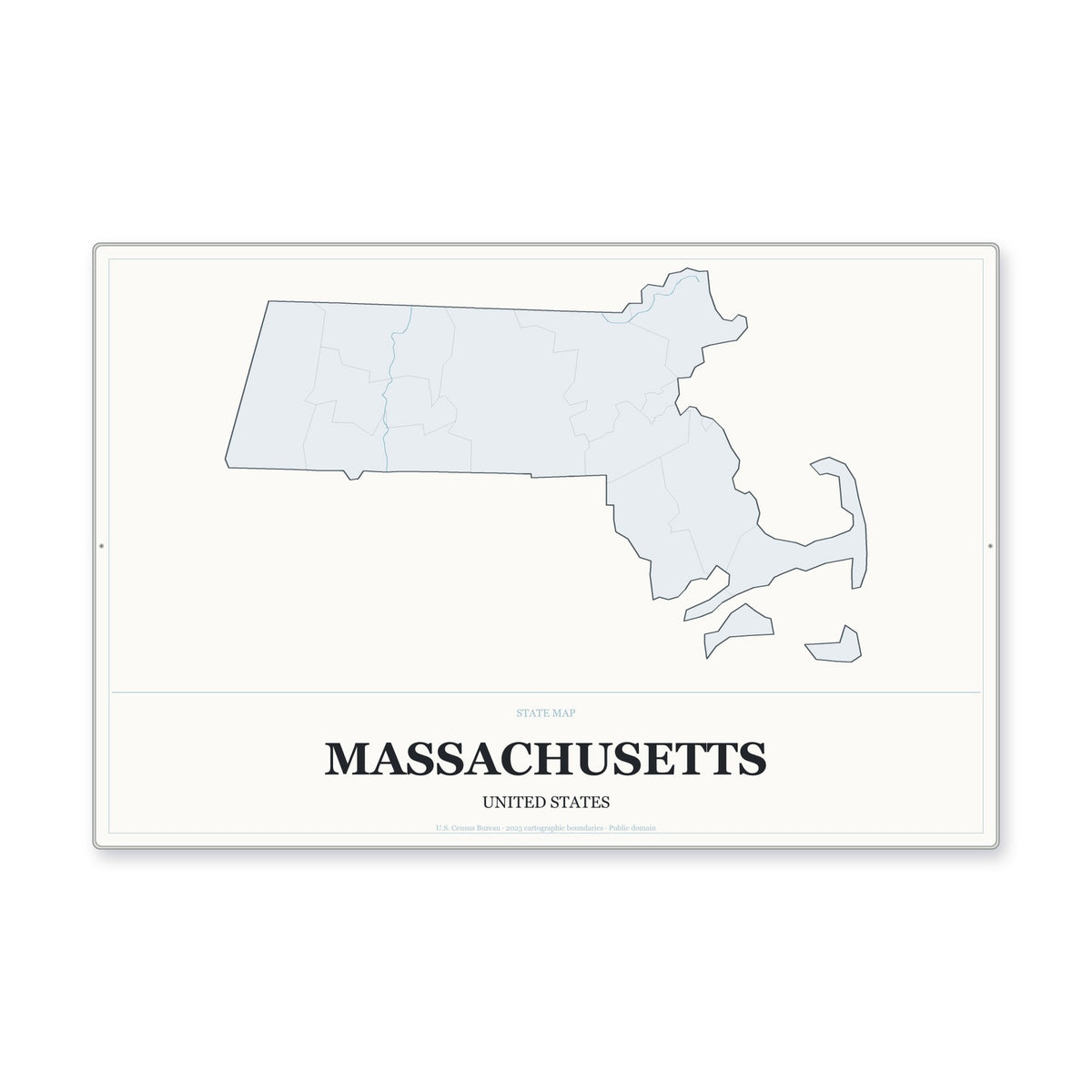 Massachusetts state map aluminum sign in Gallery Air style
