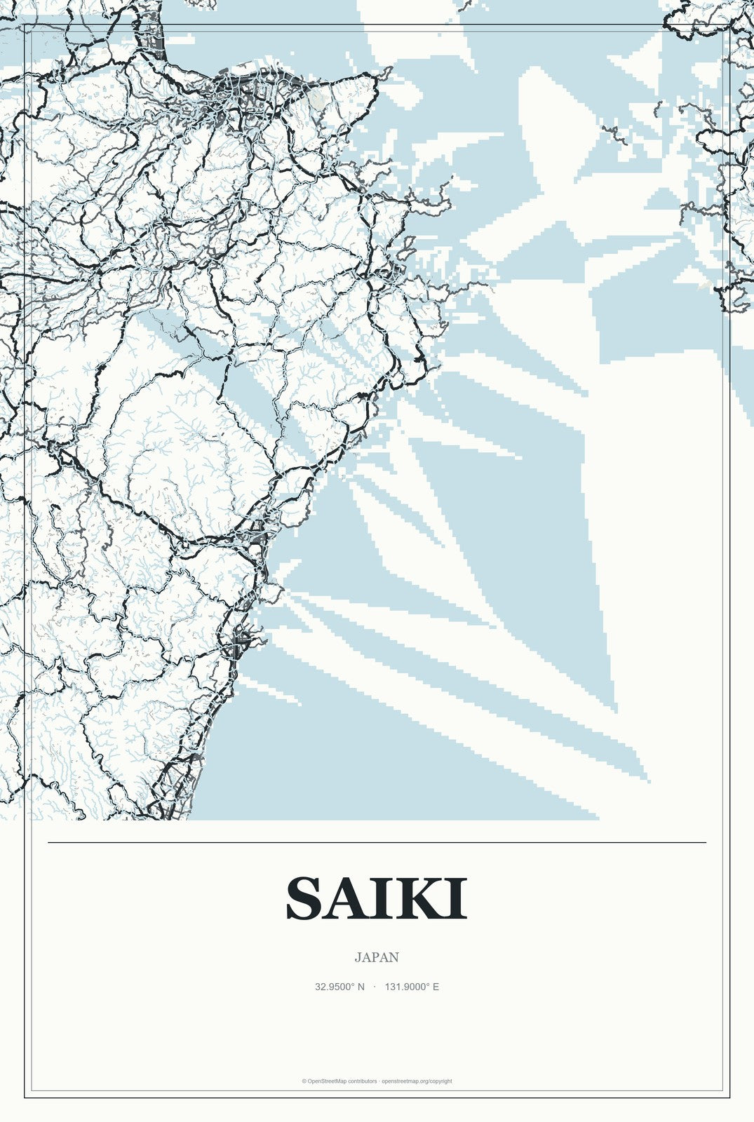 Saiki, Japan City Map Aluminum Sign in Gallery Air style