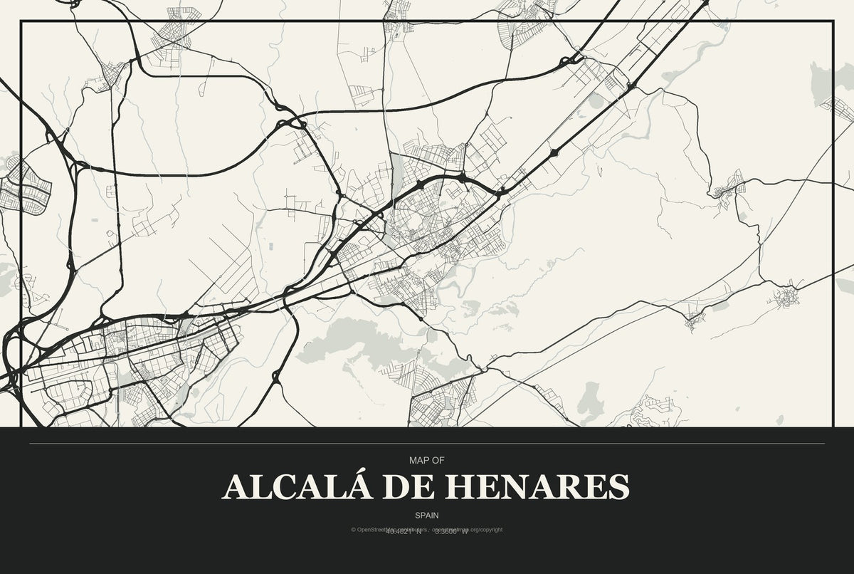 Alcalá de Henares, Spain City Map Aluminum Sign in Museum Plaque style