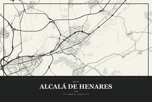 Alcalá de Henares, Spain City Map Aluminum Sign in Museum Plaque style