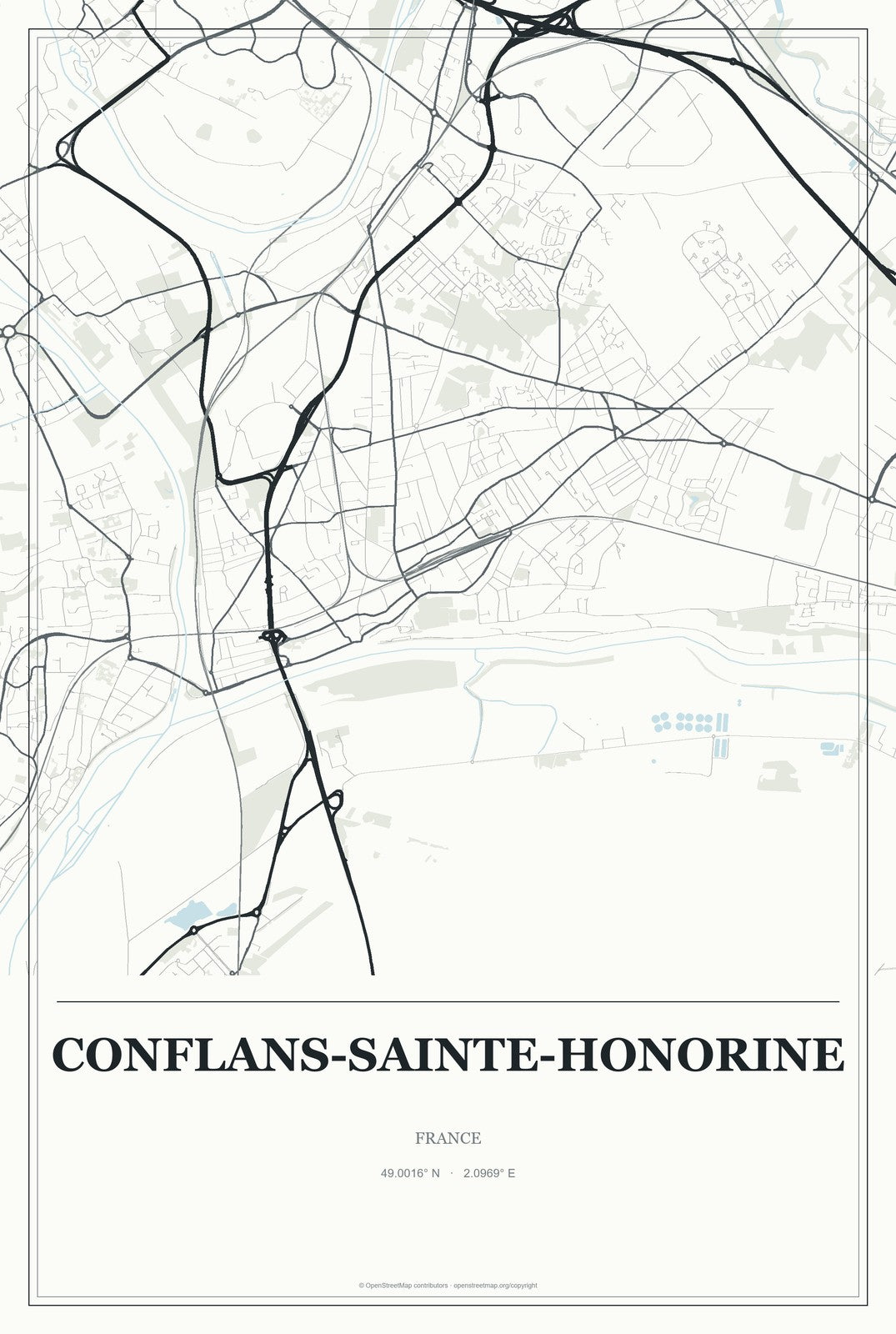 Conflans-Sainte-Honorine, France City Map Aluminum Sign in Gallery Air style