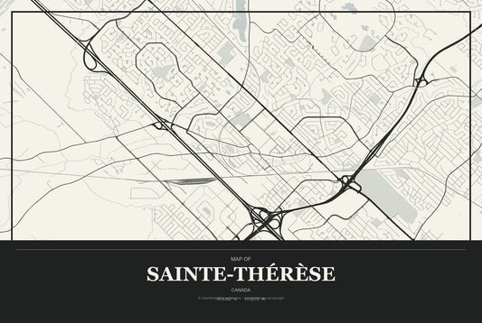 Sainte-Thérèse, Canada City Map Aluminum Sign in Museum Plaque style