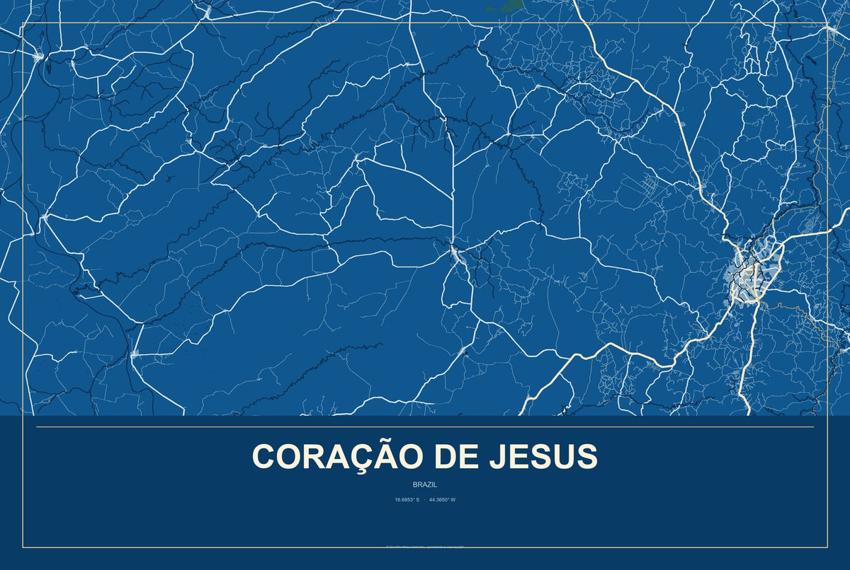 Coração de Jesus, Brazil City Map Aluminum Sign in Harbor Cobalt style