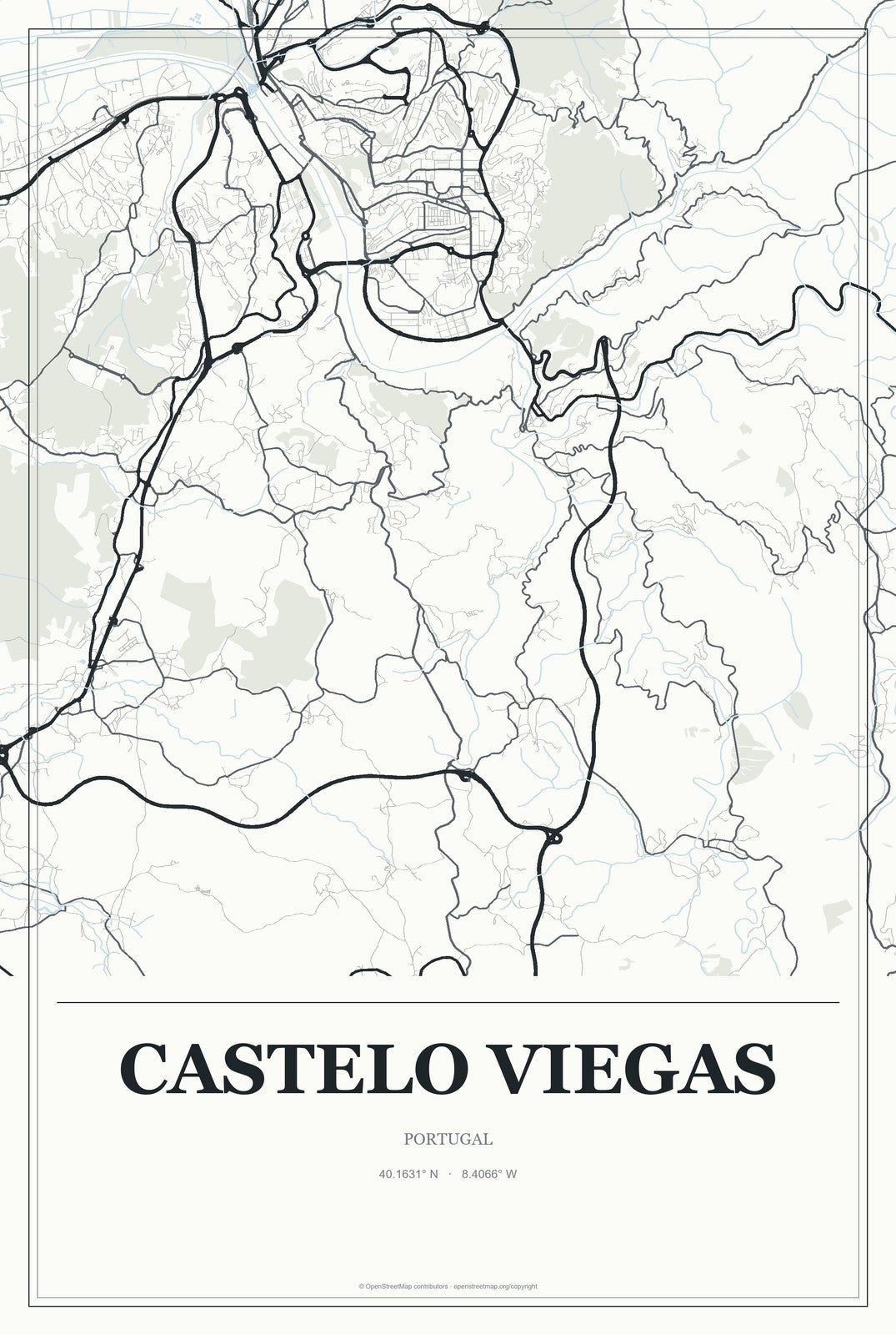 Castelo Viegas, Portugal City Map Aluminum Sign in Gallery Air style