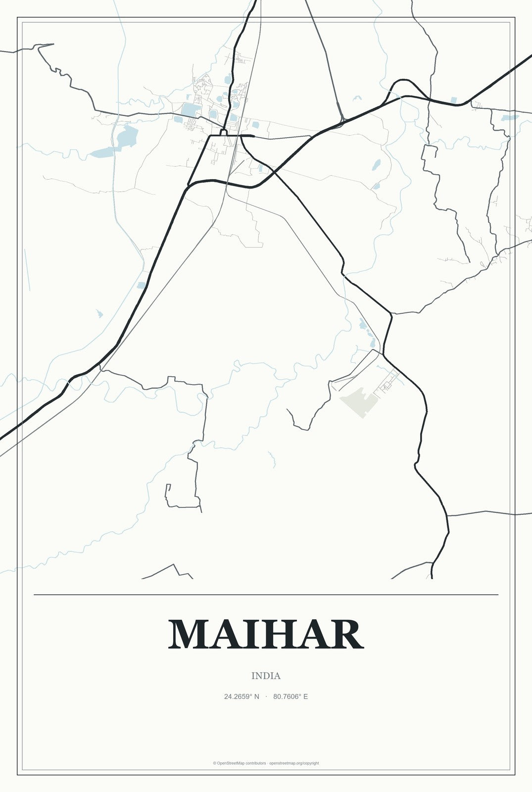 Maihar, India City Map Aluminum Sign in Gallery Air style