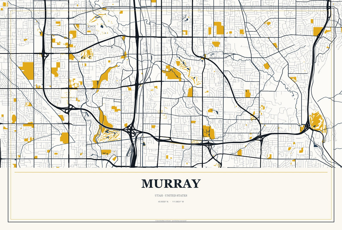 Murray, Utah City Map Aluminum Sign in Citrine Modern style