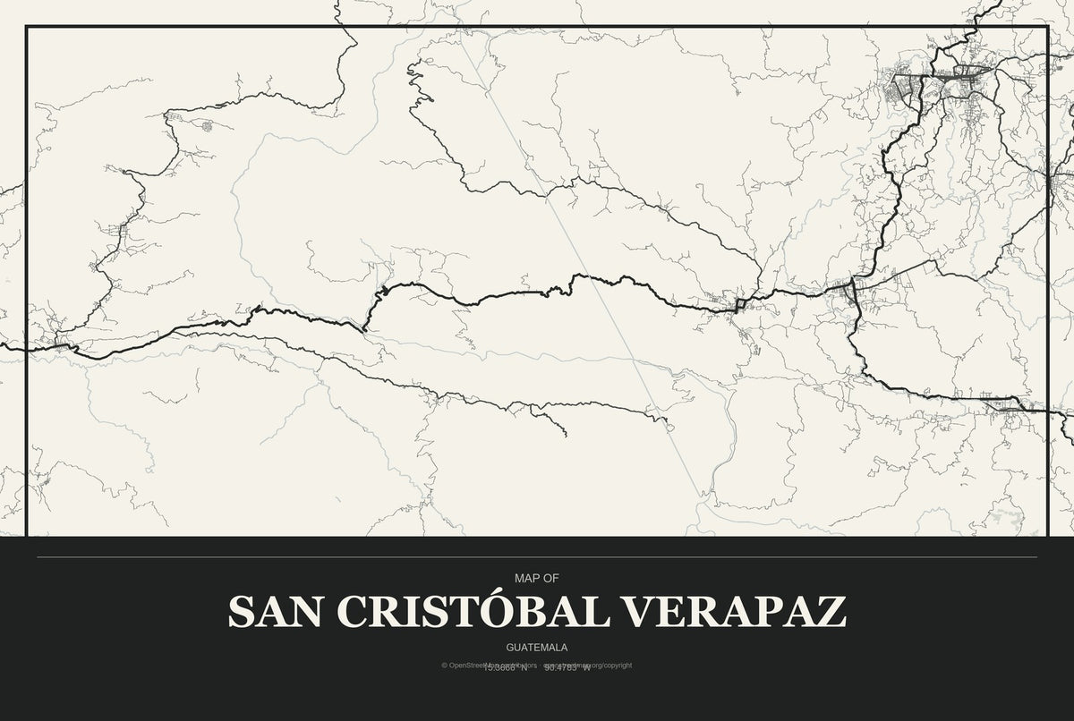 San Cristóbal Verapaz, Guatemala City Map Aluminum Sign in Museum Plaque style