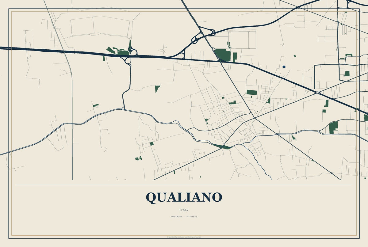 Qualiano, Italy City Map Aluminum Sign in Coastal Cutout style