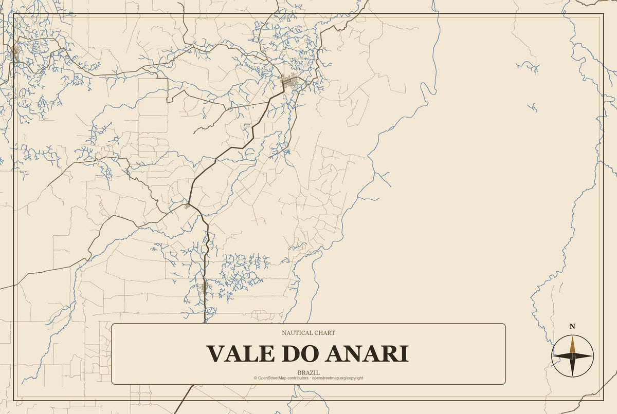 Vale do Anari, Brazil City Map Aluminum Sign in Heritage Nautical style