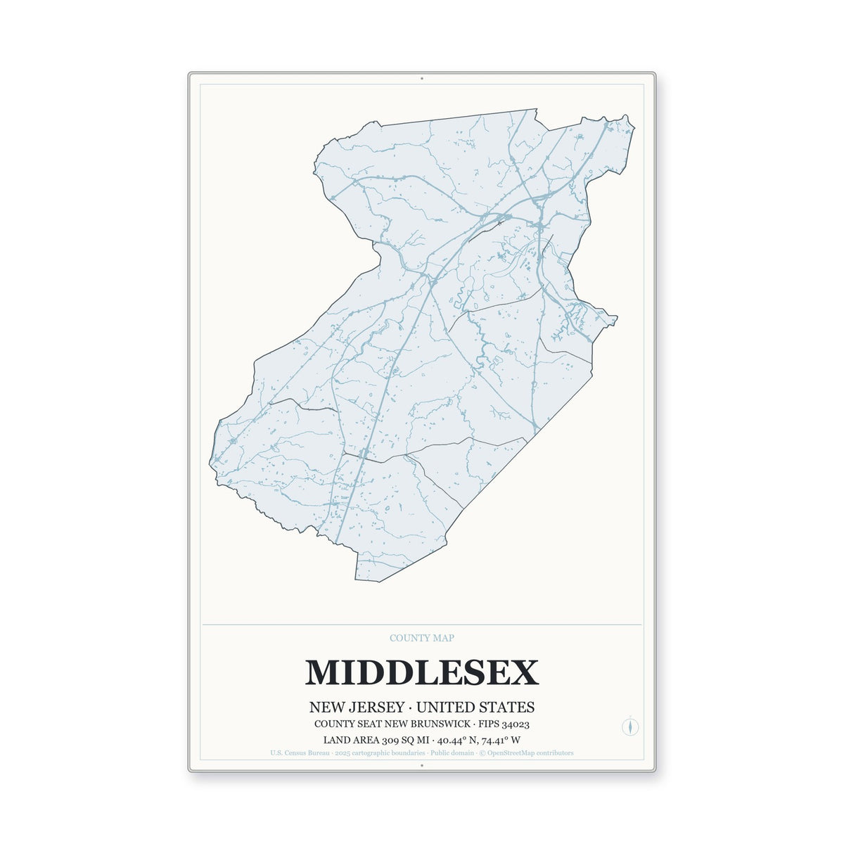 Middlesex County, New Jersey Map Aluminum Sign in Gallery Air style