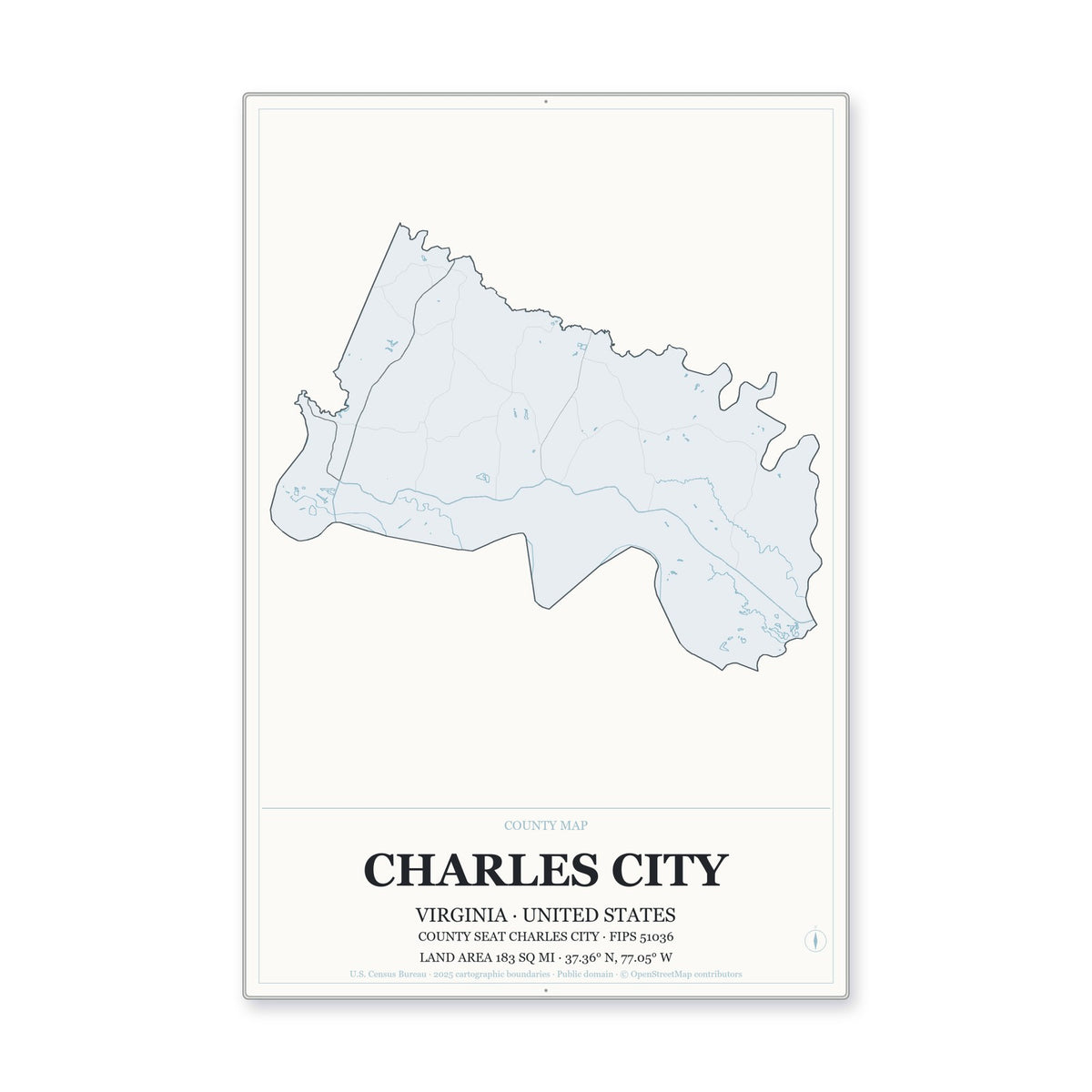 Charles City County, Virginia Map Aluminum Sign in Gallery Air style