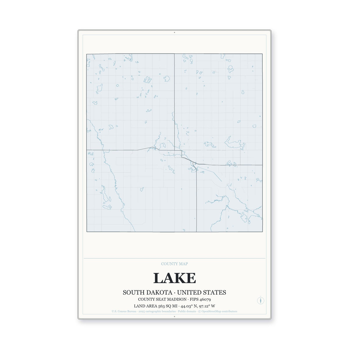 Lake County, South Dakota Map Aluminum Sign in Gallery Air style