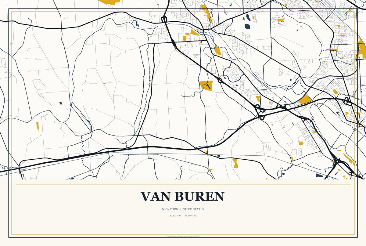 Van Buren, New York City Map Aluminum Sign in Citrine Modern style