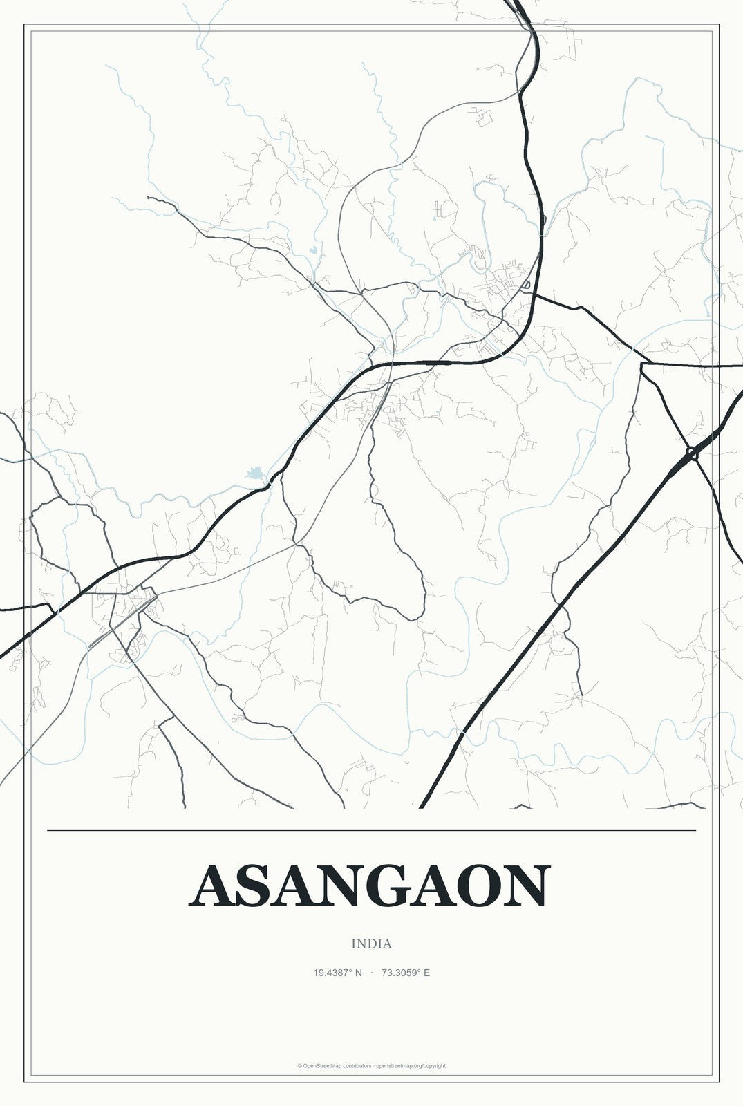 Asangaon, India City Map Aluminum Sign in Gallery Air style