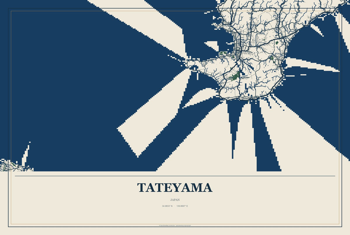 Tateyama, Japan City Map Aluminum Sign in Coastal Cutout style