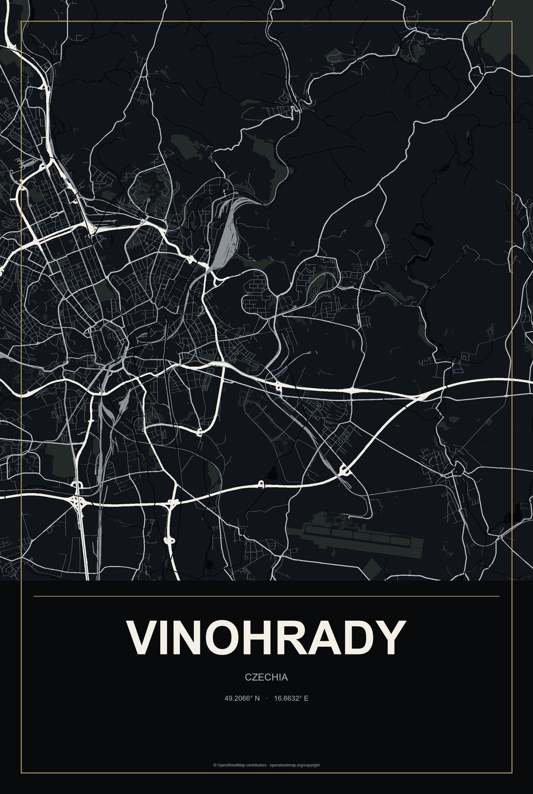 Vinohrady, Czechia City Map Aluminum Sign in Metropolitan Noir style