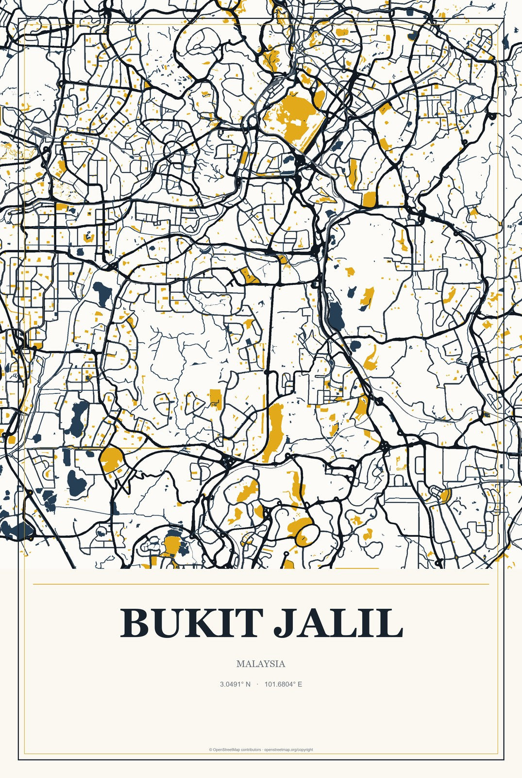 Bukit Jalil, Malaysia City Map Aluminum Sign in Citrine Modern style