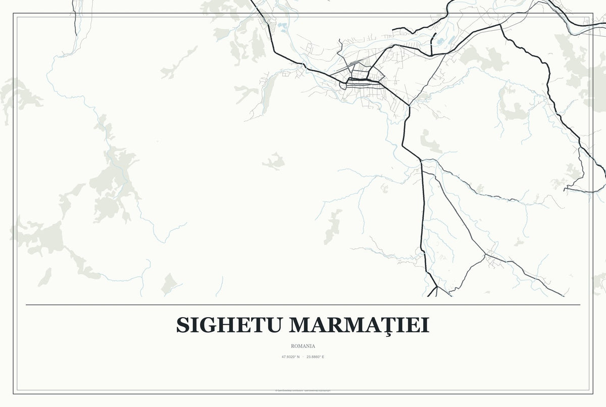 Sighetu Marmaţiei, Romania City Map Aluminum Sign in Gallery Air style