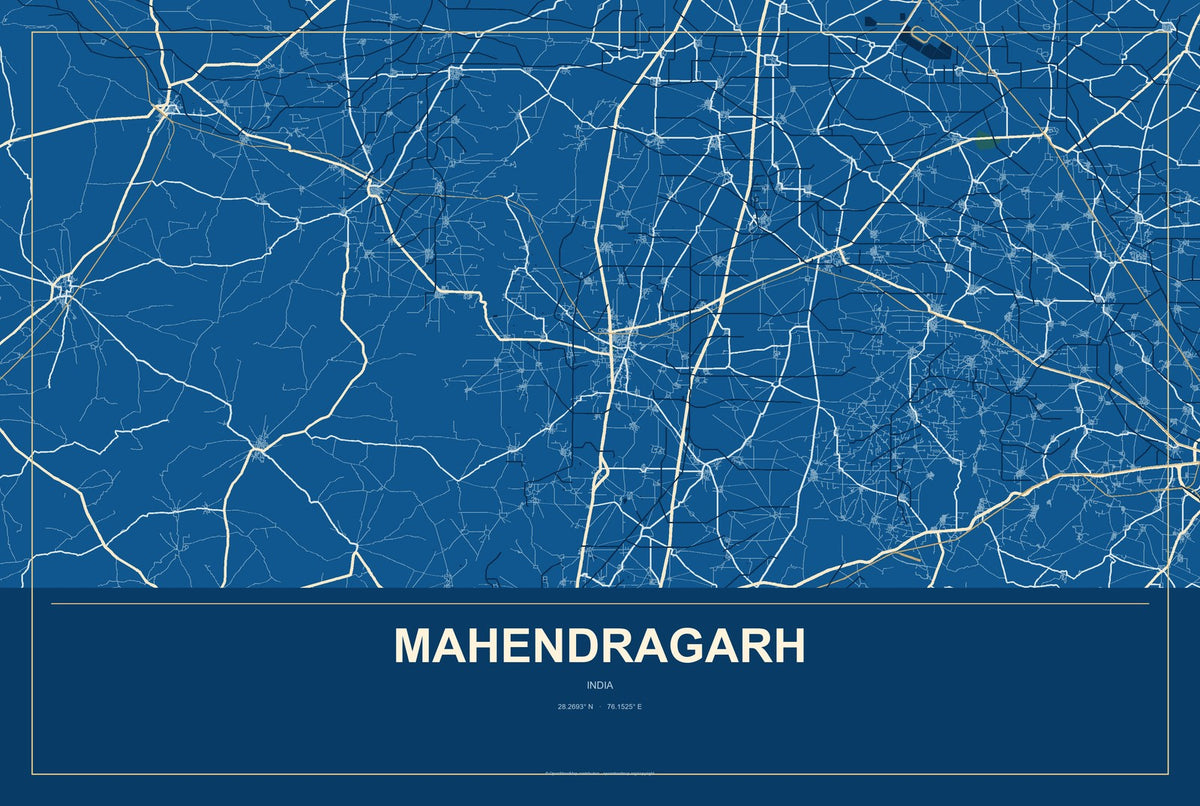 Mahendragarh, India City Map Aluminum Sign in Harbor Cobalt style