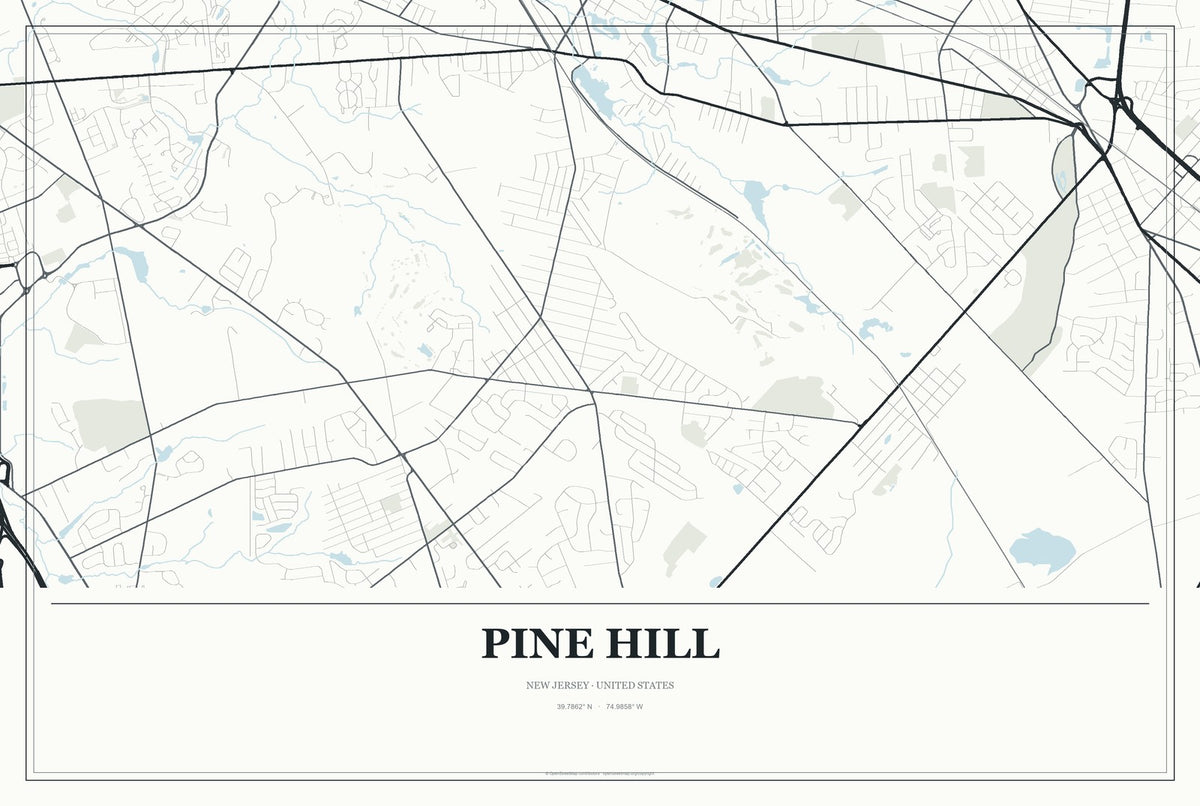 Pine Hill, New Jersey City Map Aluminum Sign in Gallery Air style