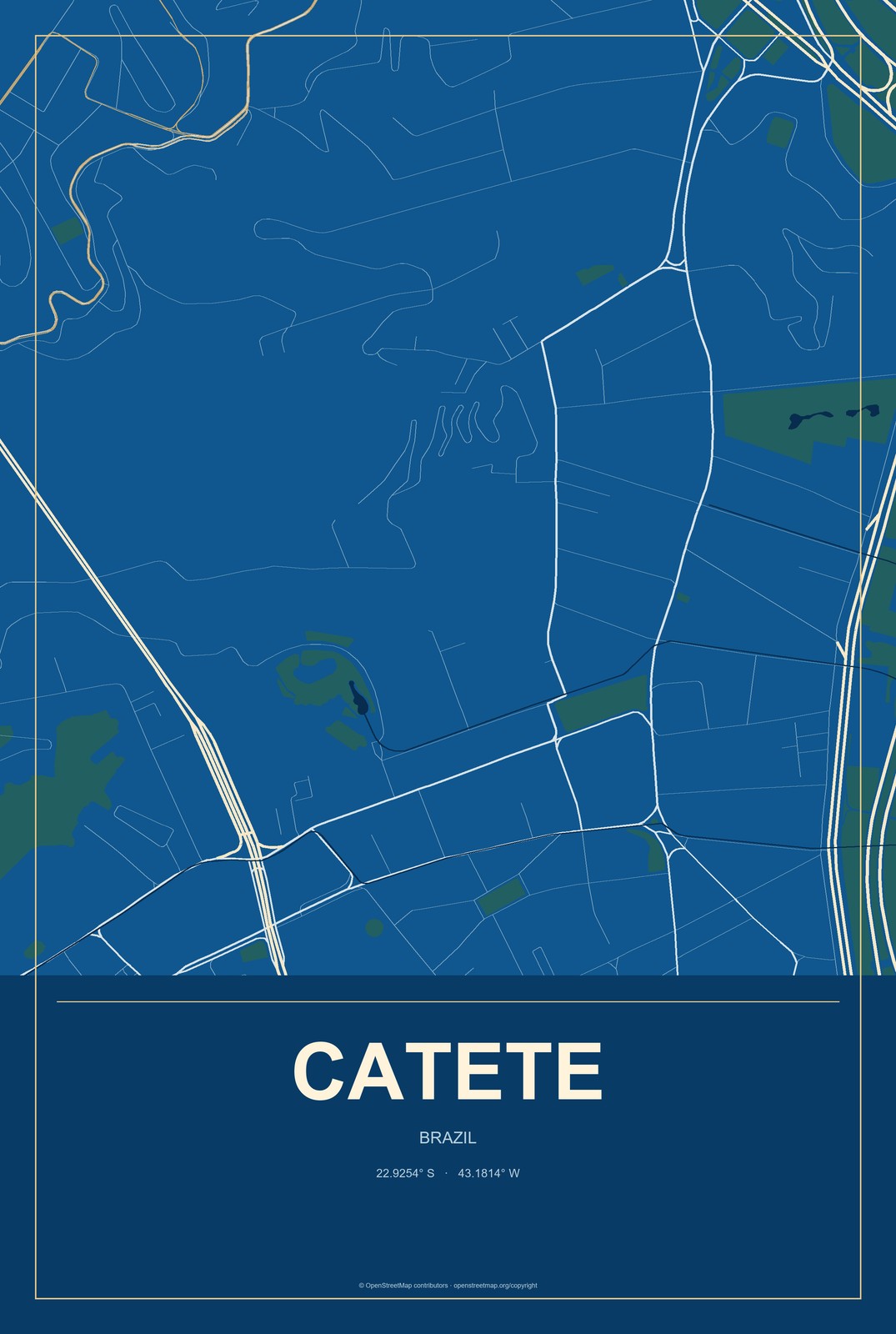 Catete, Brazil City Map Aluminum Sign in Harbor Cobalt style