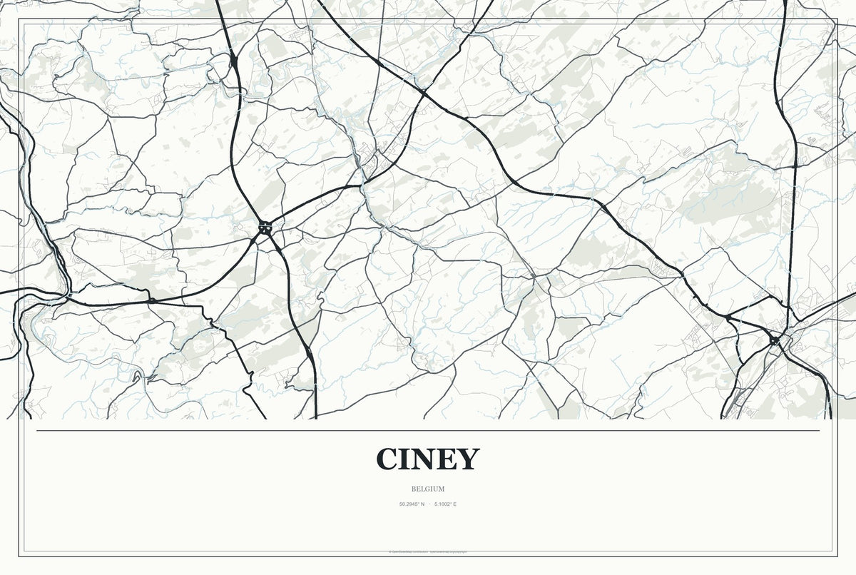 Ciney, Belgium City Map Aluminum Sign in Gallery Air style