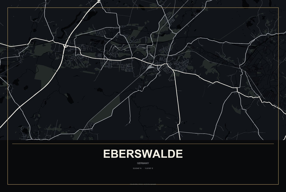 Eberswalde, Germany City Map Aluminum Sign in Metropolitan Noir style