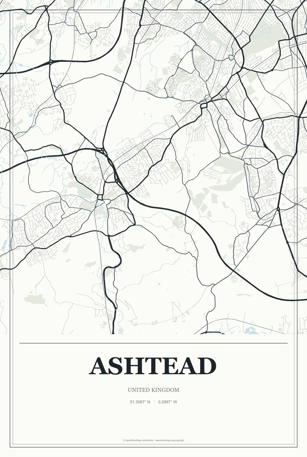 Ashtead, United Kingdom City Map Aluminum Sign in Gallery Air style