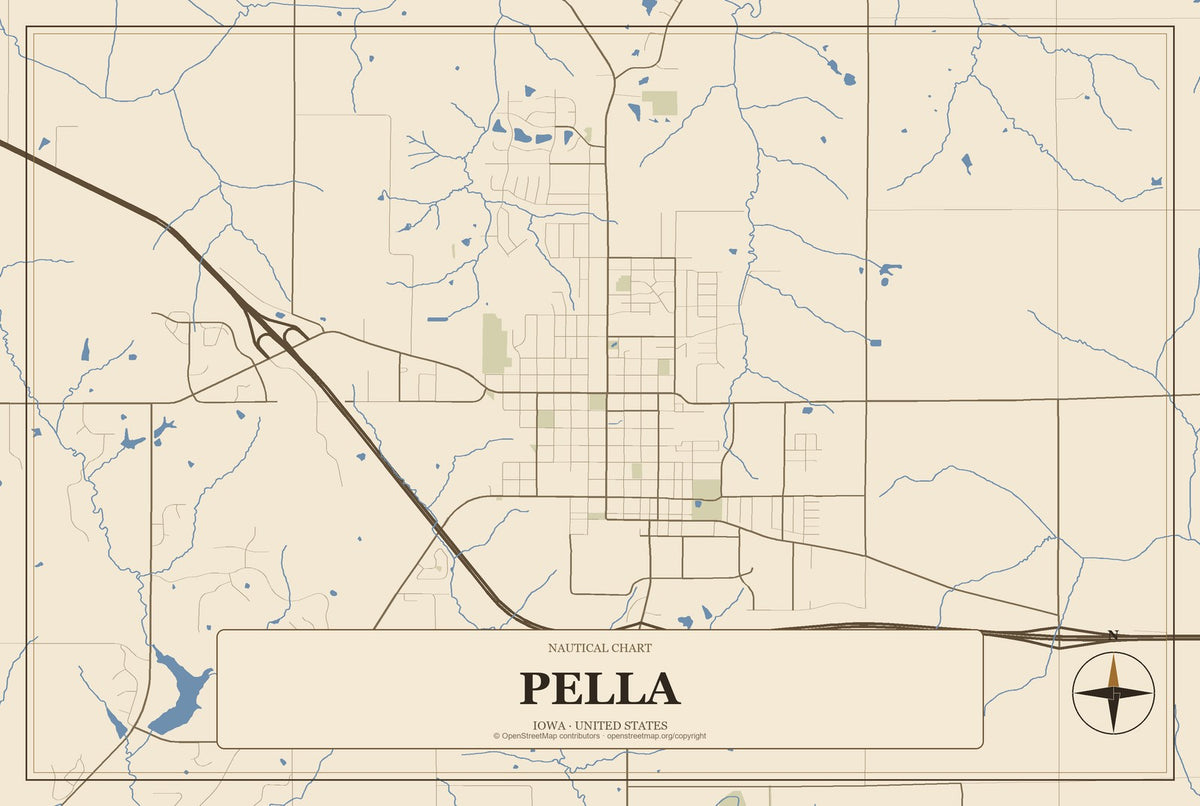 Pella, Iowa City Map Aluminum Sign in Heritage Nautical style