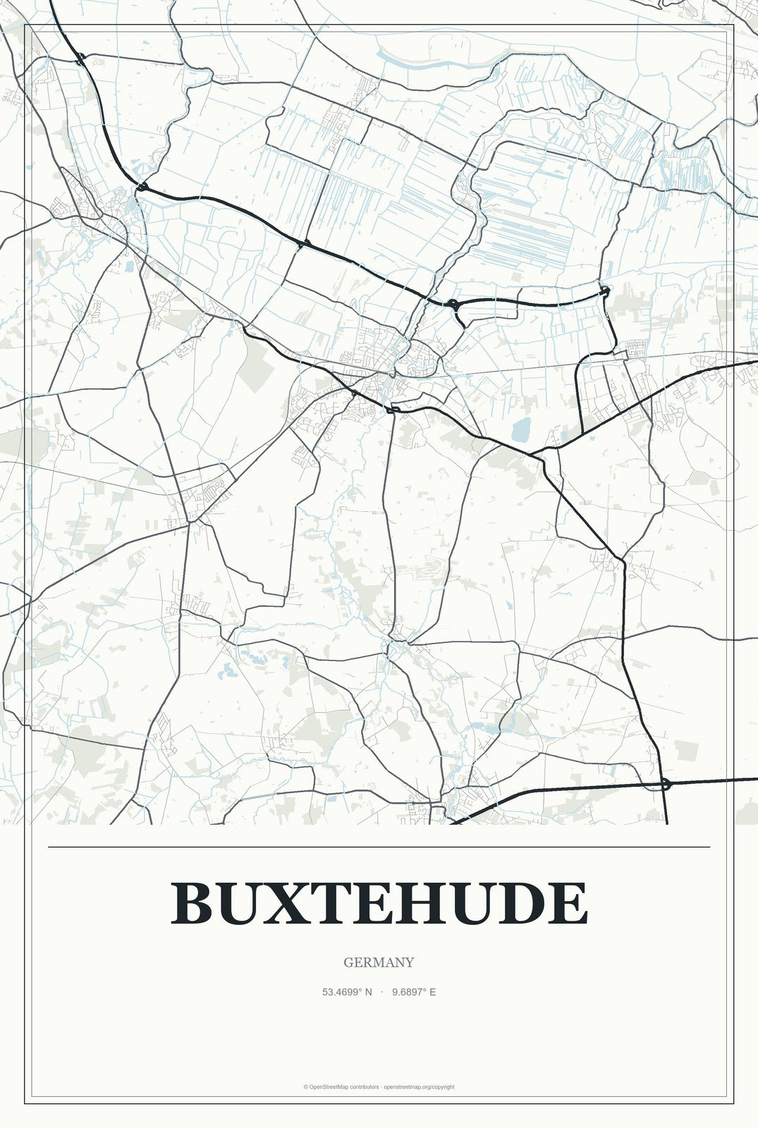 Buxtehude, Germany City Map Aluminum Sign in Gallery Air style