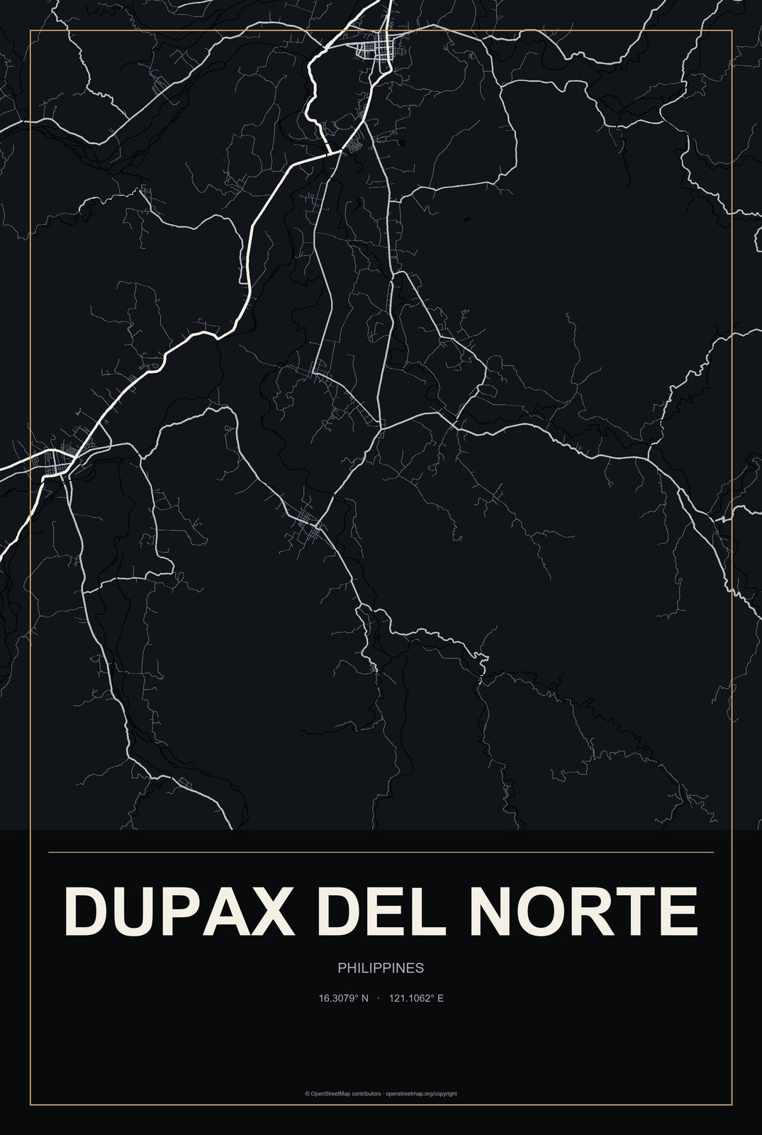 Dupax Del Norte, Philippines City Map Aluminum Sign in Metropolitan Noir style